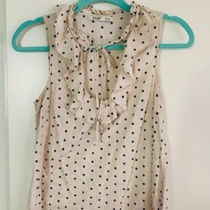 Cream and Blue Polka Dot Ruffled Tank